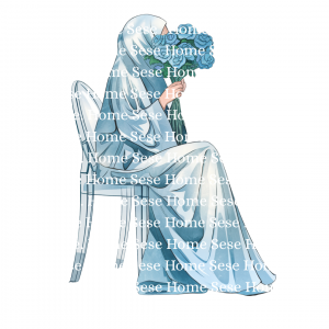 Visage caché : Femme abaya bleue bouquet de fleurs