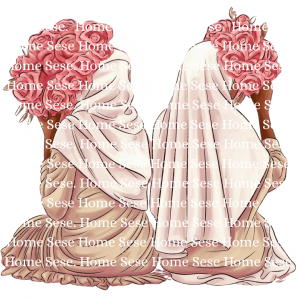 Vue de dos : Femmes peau foncé de dos abaya beige bouquet de fleurs